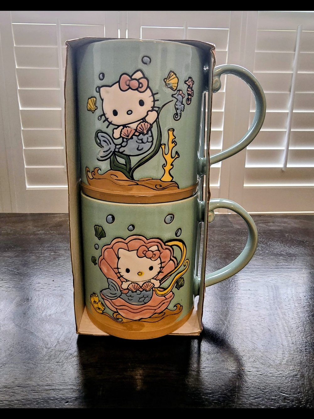 Hello Kitty Mint Green and Pink Mermaid Stackable Mugs